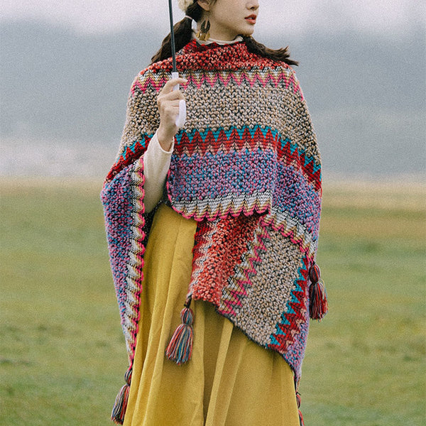Tibetischer Schal, warmer Umhang, tibetischer Quastenschal 