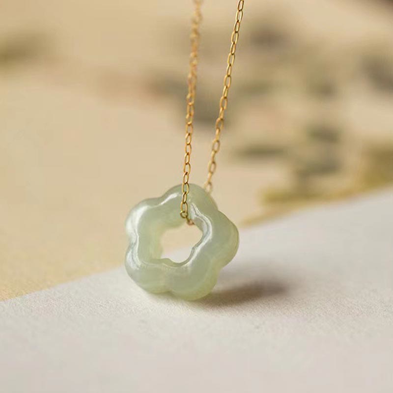 Dainty Hetian Jade Cyan Jade Floral Charm Necklace