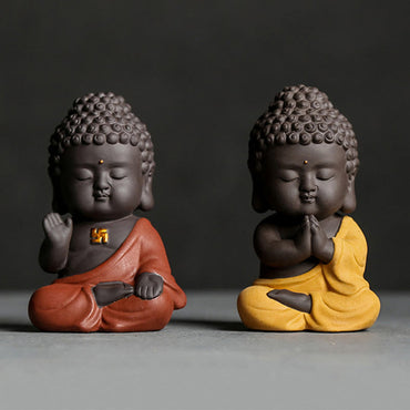 Kleiner Buddha aus violettem Ton, Dekoration für Zuhause, Schreibtisch, Heimdekoration 