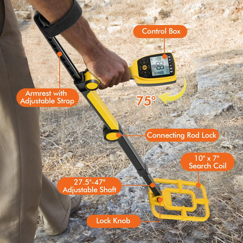 Heavy Duty Waterproof Metal Detector w/ 4 Search Modes, Memory Function for Gold Hunting