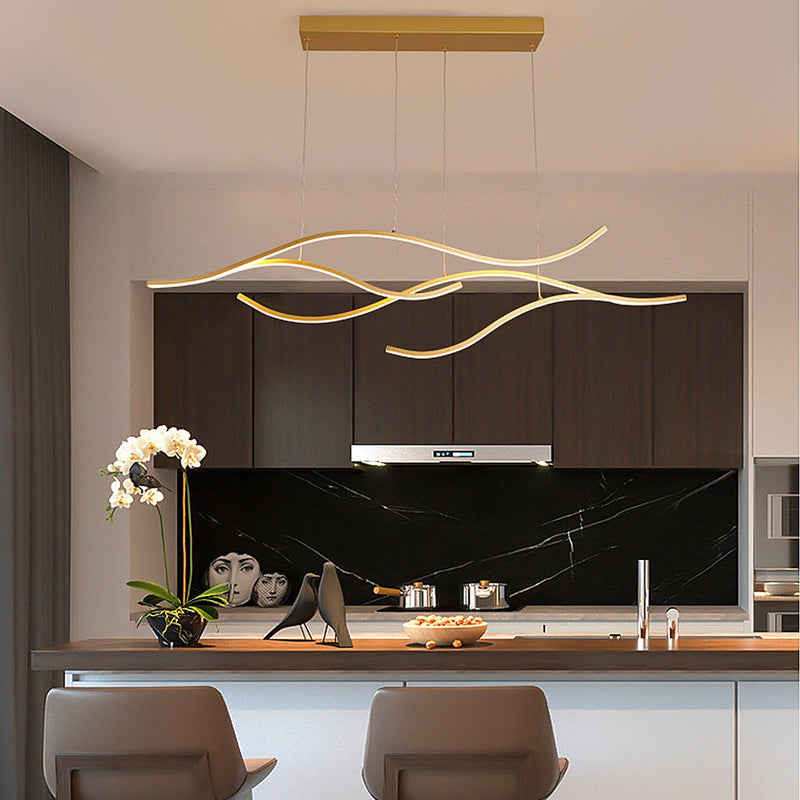 Contemporary Waves Shaped Island Chandelier Dining Room