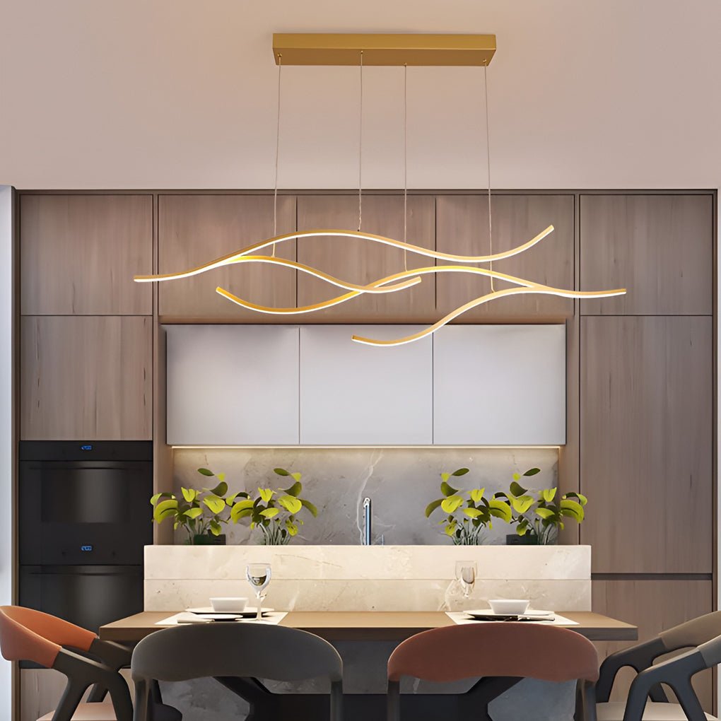 Contemporary Waves Shaped Island Chandelier Dining Room