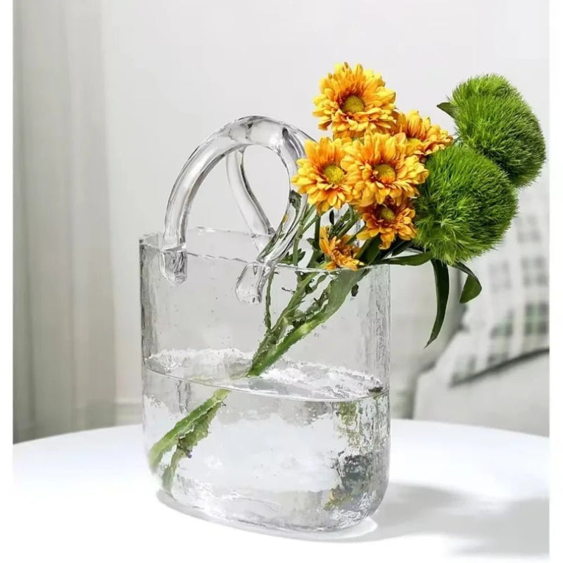 Nordic Designer Glass Vase Handbag – Elegant Hydroponic Flower Basket