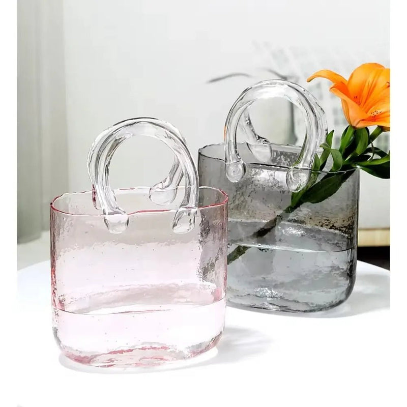 Nordic Designer Glass Vase Handbag – Elegant Hydroponic Flower Basket