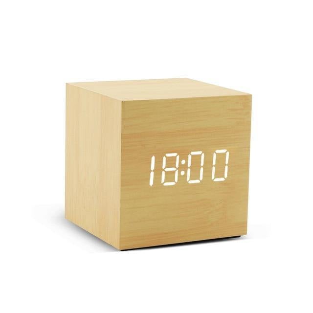 Wooden Cube LED Alarm Clock