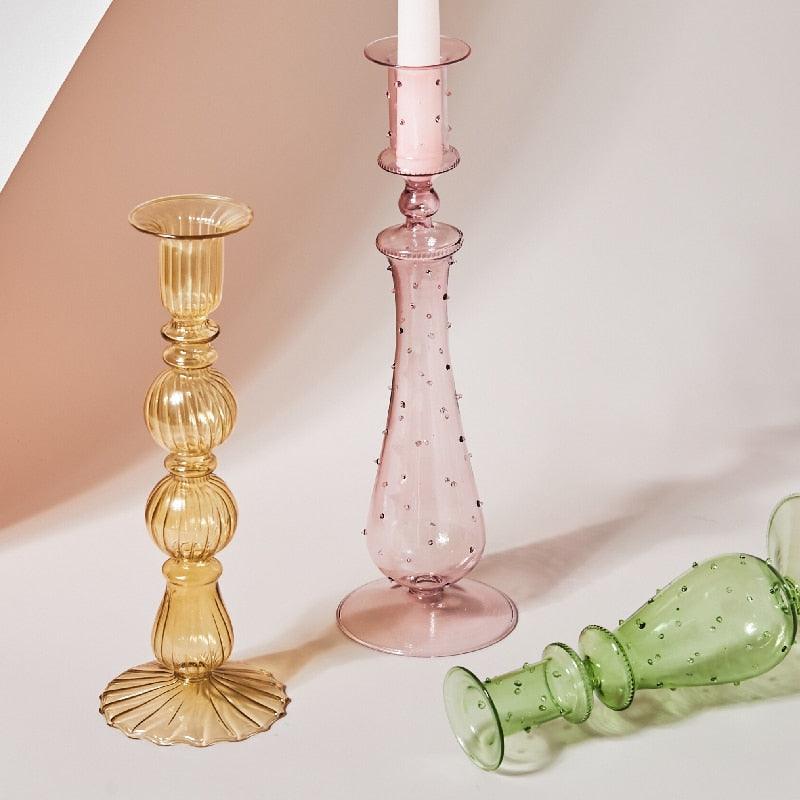 Pastel Glass Candlestick Holders