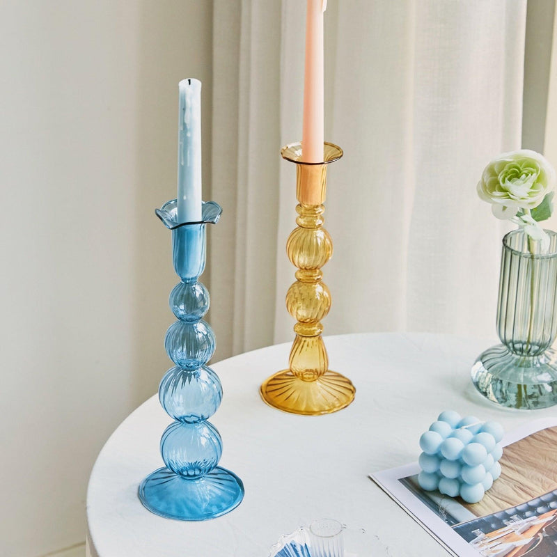 Pastel Glass Candlestick Holders