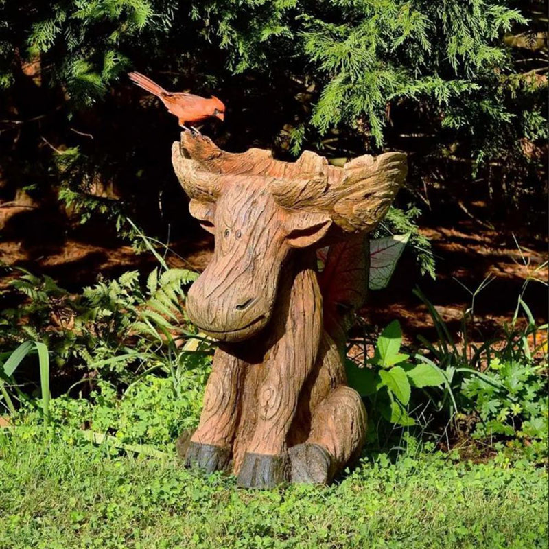 Resin Moose Bird Bath and Bird Feeder