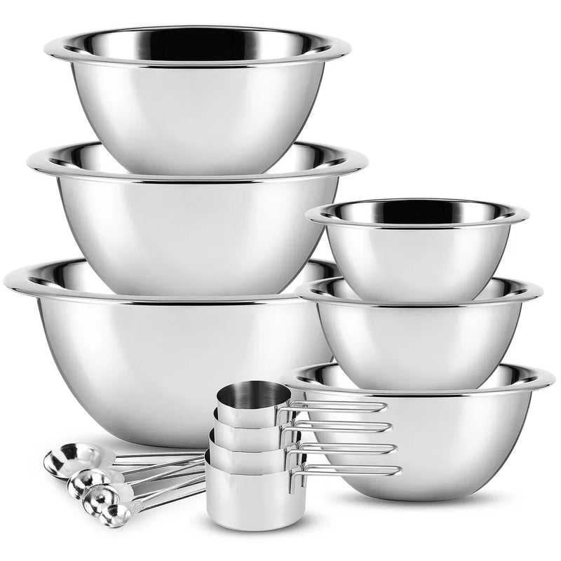 14-Piece Stainless Steel Mixing Bowl Set with Measuring Cups & Spoons