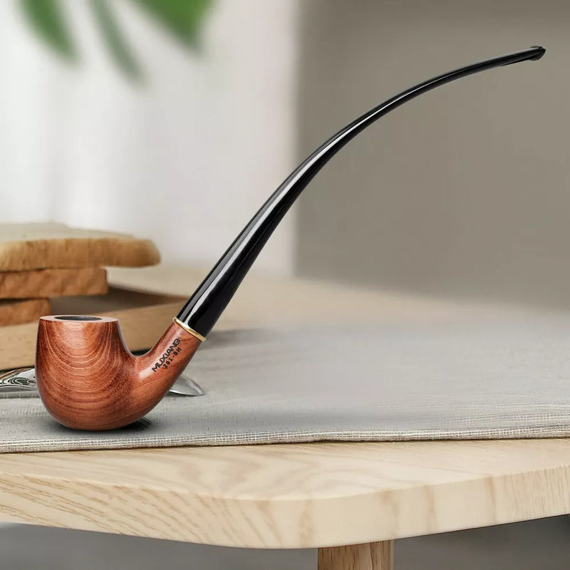 Rosewood Churchwarden Gandalf Pipe – Long Stem Bent Tobacco Pipe with Accessories