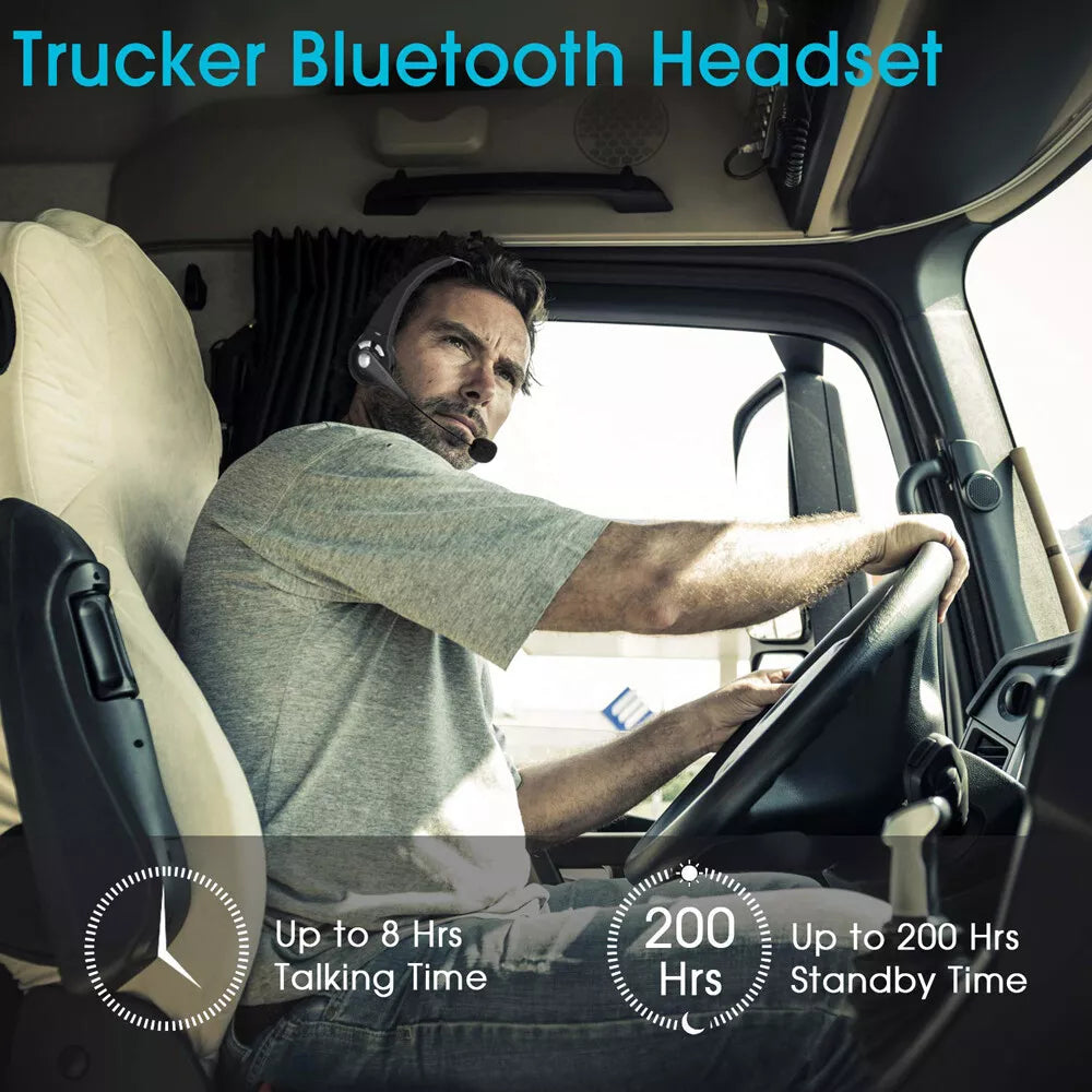 Wireless Bluetooth Noise-Canceling Headset with Boom Mic – Ideal for Truckers