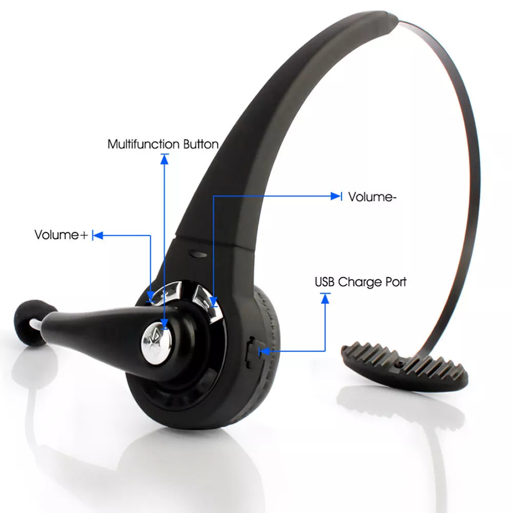 Wireless Bluetooth Noise-Canceling Headset with Boom Mic – Ideal for Truckers