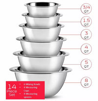 14-Piece Stainless Steel Mixing Bowl Set with Measuring Cups & Spoons