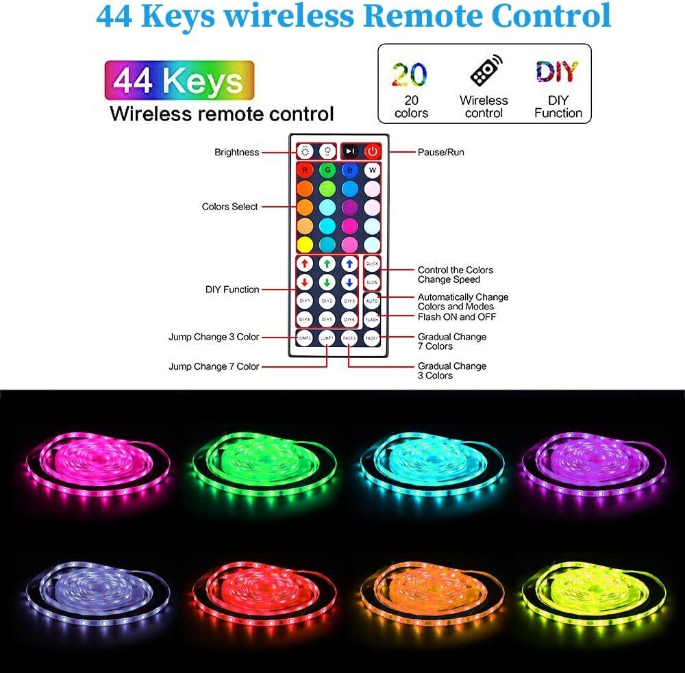 LED Strip Lights 100ft 50ft Music Sync Bluetooth 5050 RGB Room Light