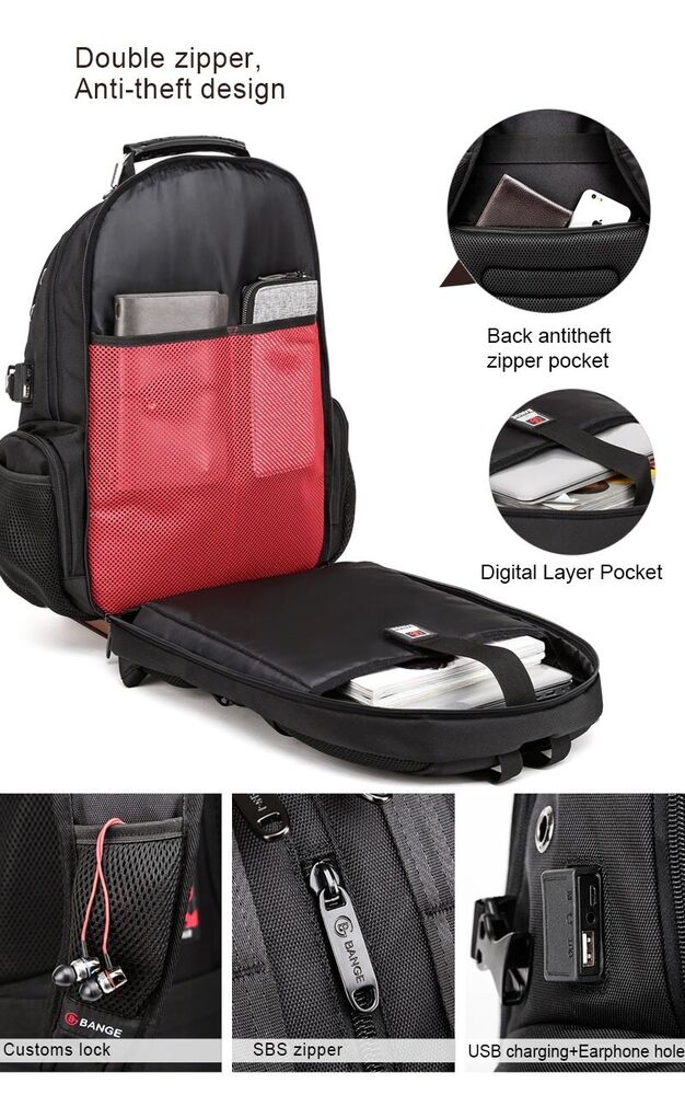 Geräumiger Reiserucksack mit Diebstahlschutz für Herren, 15,6 Zoll, Laptop, USB