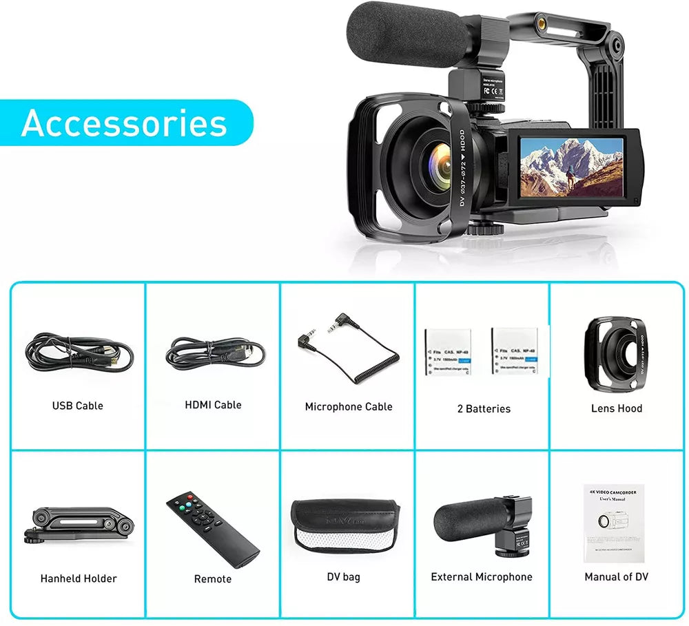 4K WiFi Video Camera Camcorder 48MP Vlogging Camera with Microphone for YouTube