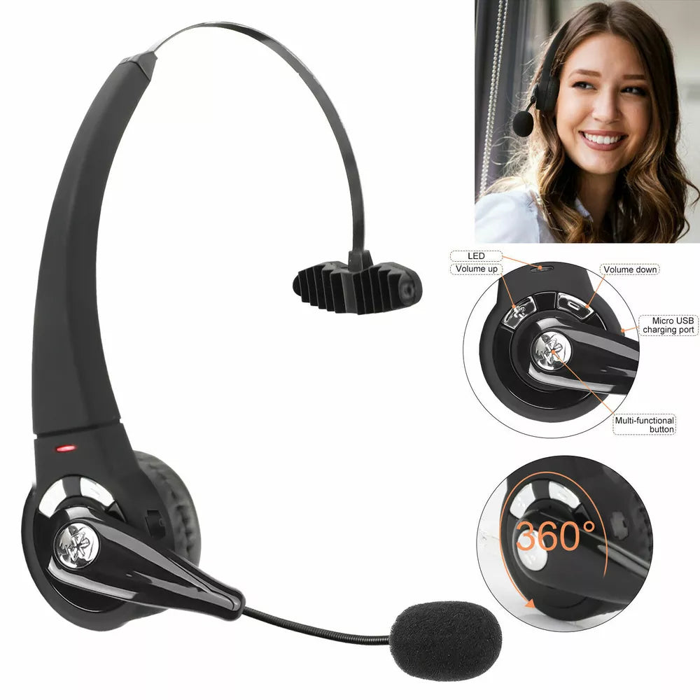 Wireless Bluetooth Noise-Canceling Headset with Boom Mic – Ideal for Truckers