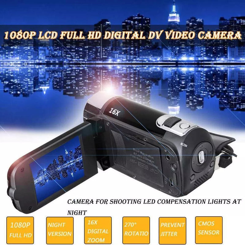 1080P HD Camcorder Digital Video Camera with 24MP, 16X Zoom, TFT LCD & Night Vision