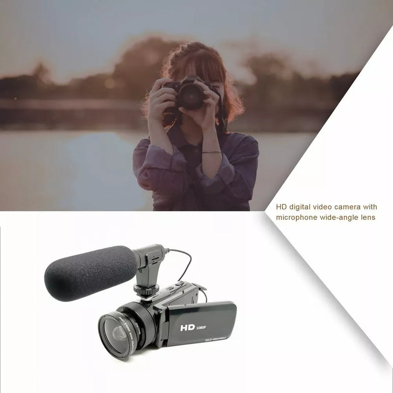 HD 1080P Digital Video Camera Camcorder for YouTube Vlogging with Microphone