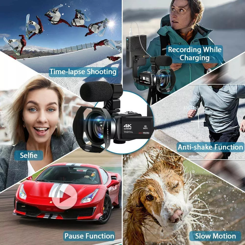 4K WiFi Video Camera Camcorder 48MP Vlogging Camera with Microphone for YouTube