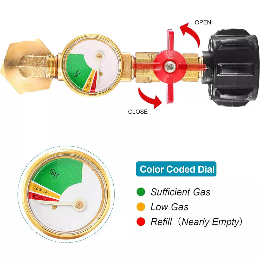 1Lb to 20Lb Propane Tank Refill Adapter with Gauge & ON/OFF Control Valve