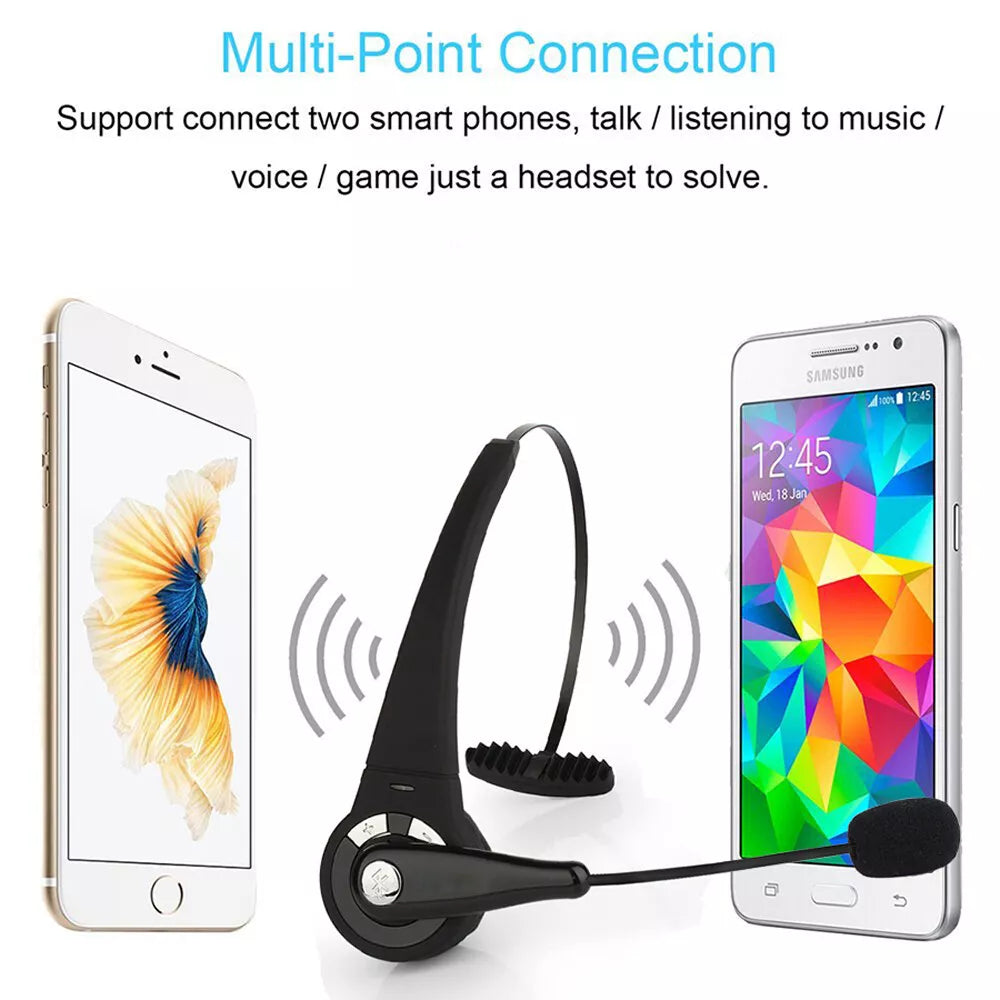 Wireless Bluetooth Noise-Canceling Headset with Boom Mic – Ideal for Truckers