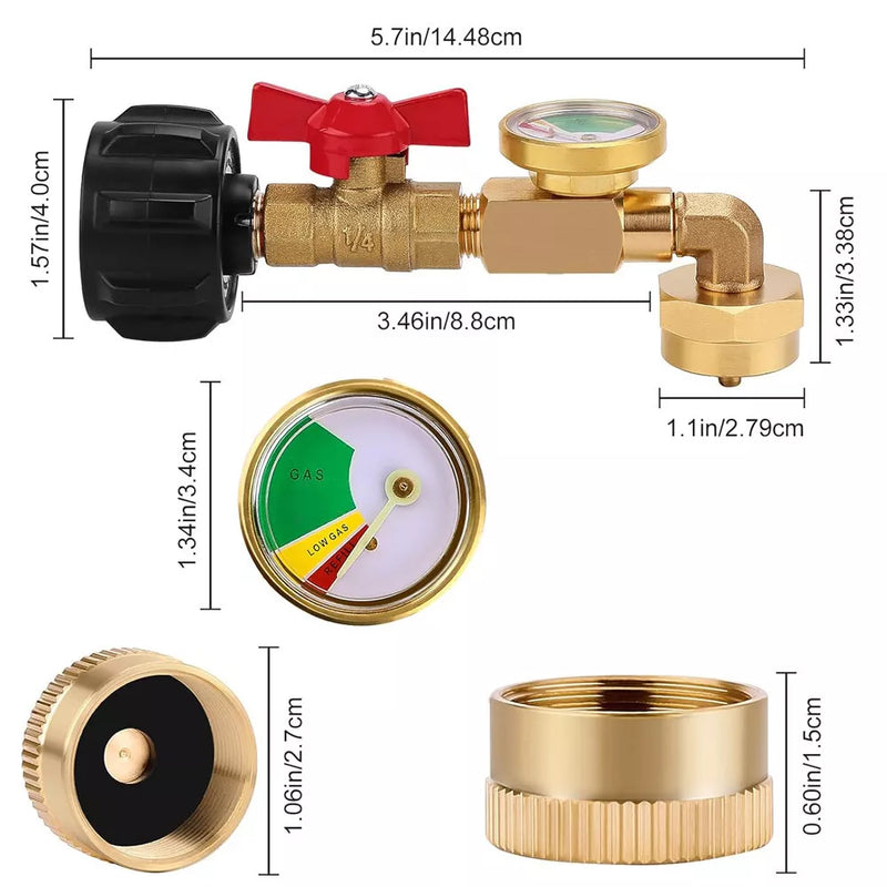 1Lb to 20Lb Propane Tank Refill Adapter with Gauge & ON/OFF Control Valve