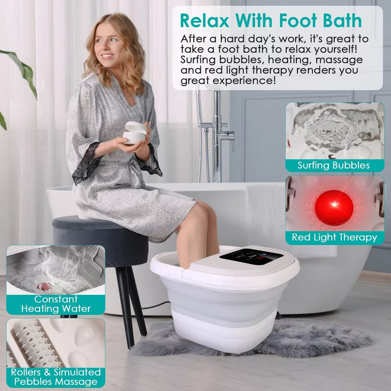 Remote-Controlled Foldable Foot Spa Tub with Heat & Soaking Function