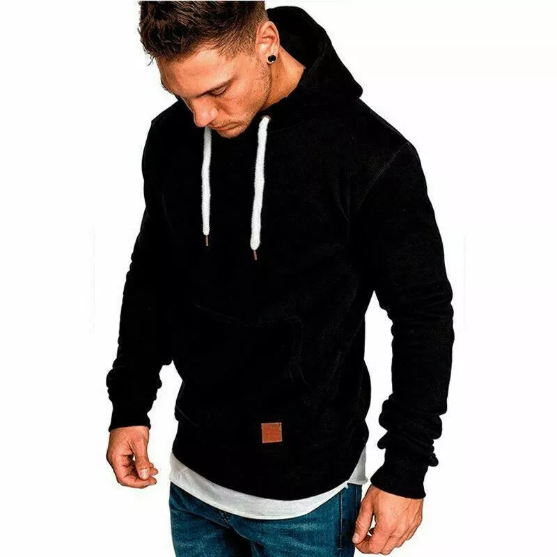 Men’s Slim Fit Casual Hoodie – Solid Color Pocket Pullover Sweatshirt