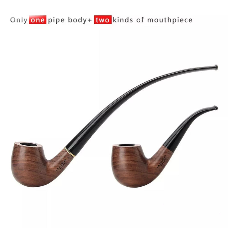 Rosewood Churchwarden Gandalf Pipe – Long Stem Bent Tobacco Pipe with Accessories