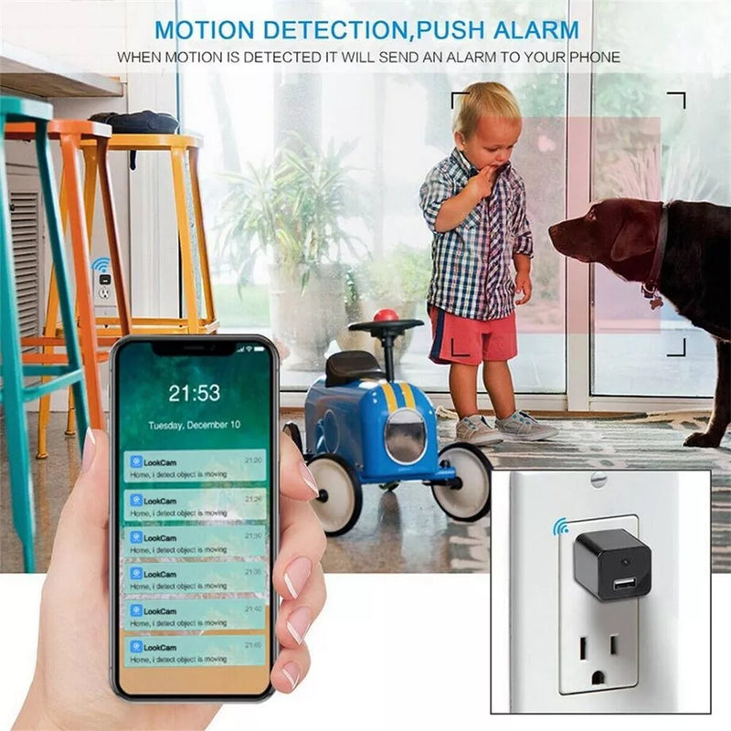 1080P HD Mini Wifi Camera Phone Charger Motion Detection Home Office Security