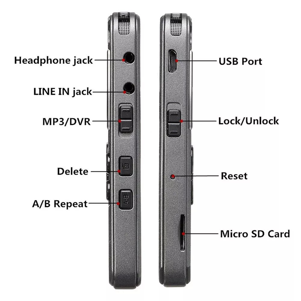 64GB Digital Voice Recorder & MP3 Player – Rechargeable with LCD Display