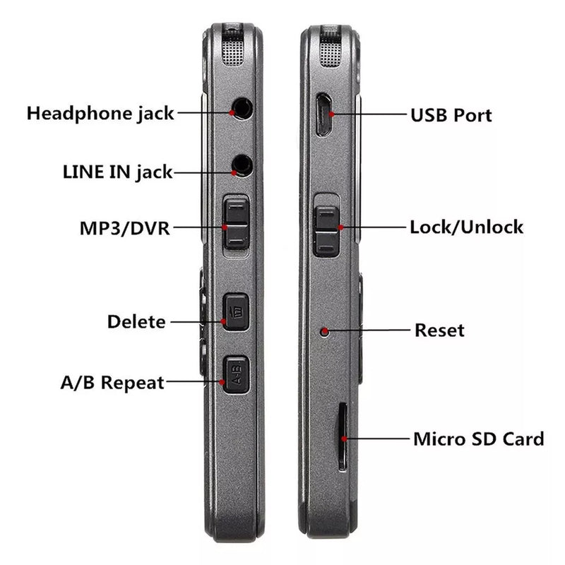 64GB Digital Voice Recorder & MP3 Player – Rechargeable with LCD Display