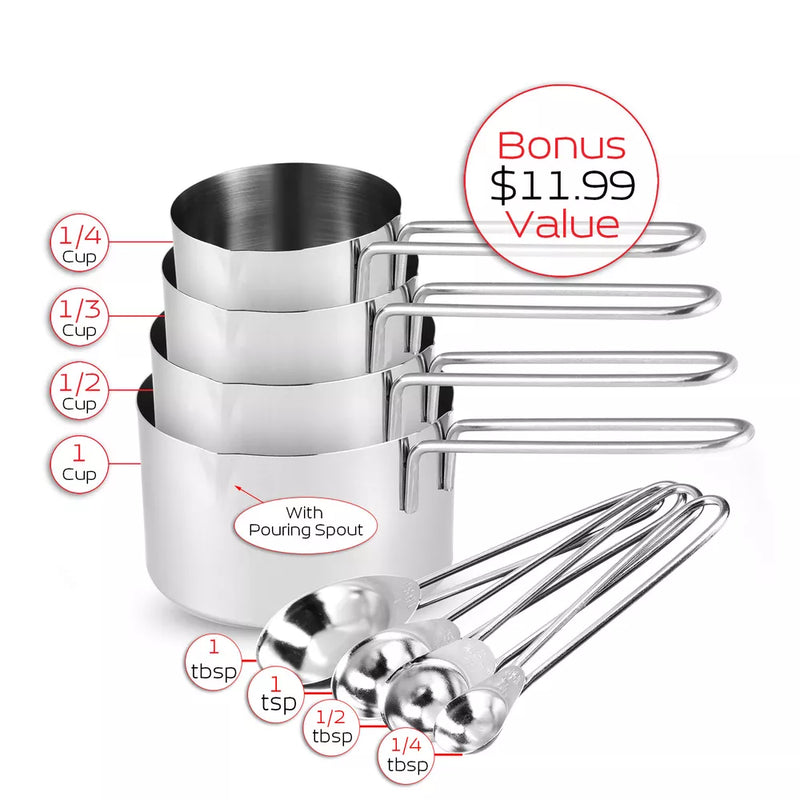 14-Piece Stainless Steel Mixing Bowl Set with Measuring Cups & Spoons