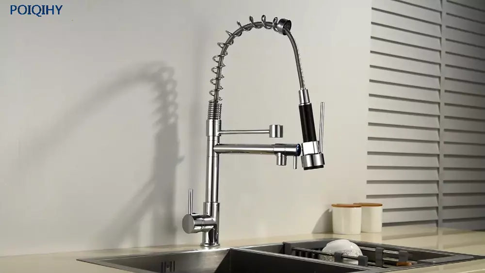 Chrome Kitchen Faucet Swivel Single Handle Sink Pull Down Sprayer Mixer Tap