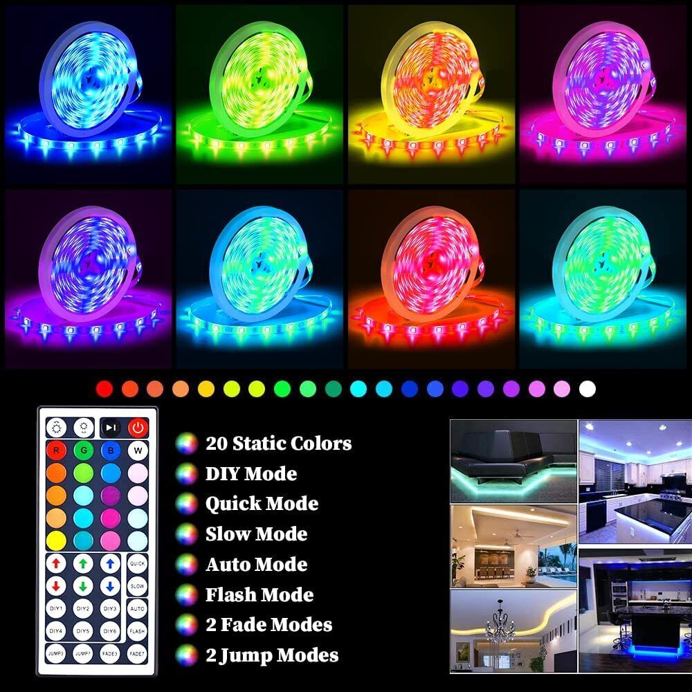 LED Strip Lights 100ft 50ft Music Sync Bluetooth 5050 RGB Room Light