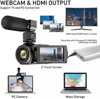 4K WiFi Video Camera Camcorder 48MP Vlogging Camera with Microphone for YouTube