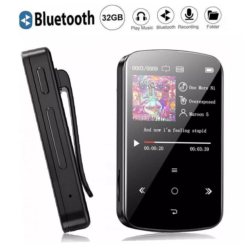 32GB Bluetooth MP3 Player – HiFi Lossless Sound, Voice Recorder, FM Radio & Clip