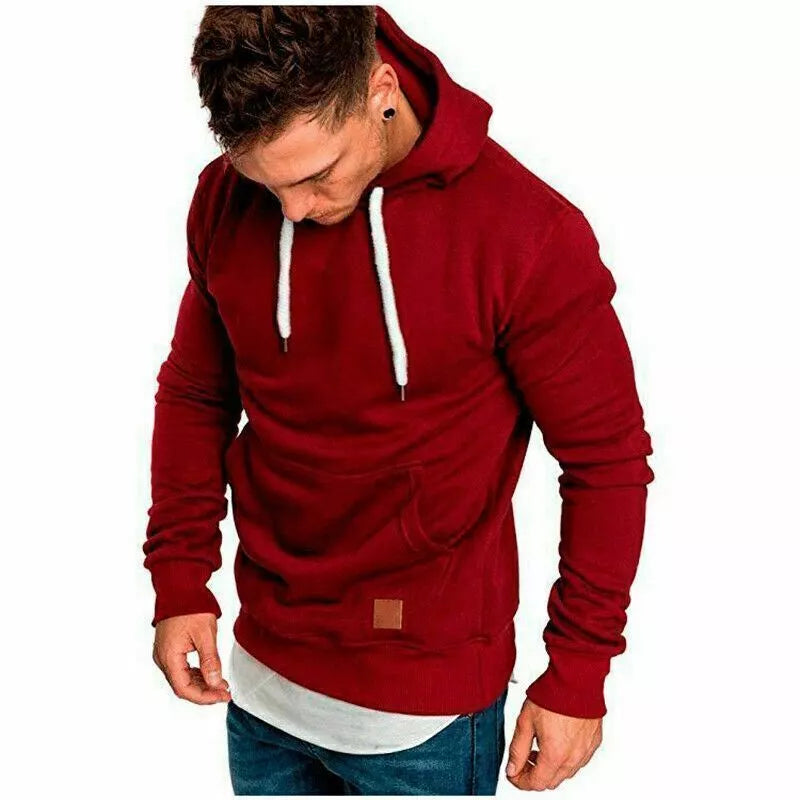 Men’s Slim Fit Casual Hoodie – Solid Color Pocket Pullover Sweatshirt