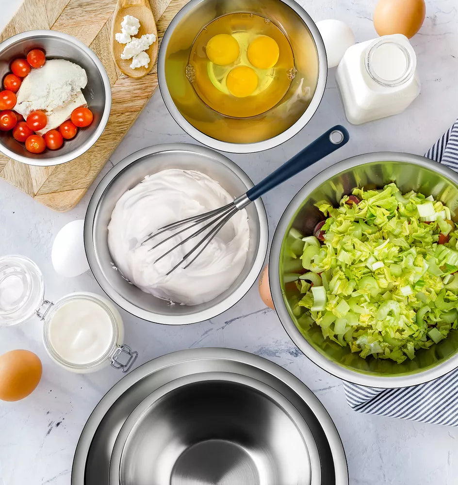 14-Piece Stainless Steel Mixing Bowl Set with Measuring Cups & Spoons