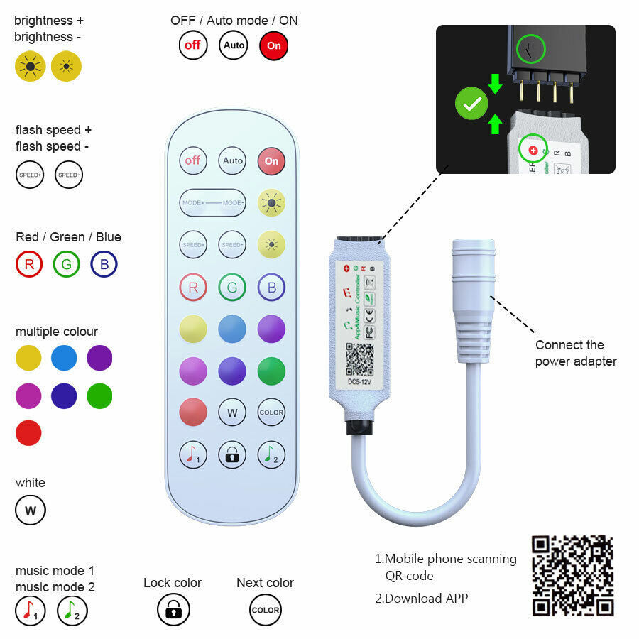 LED Strip Lights 100ft 50ft Music Sync Bluetooth 5050 RGB Room Light