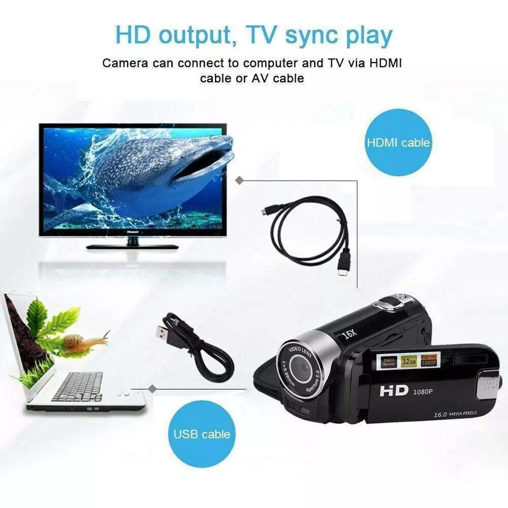 1080P HD Camcorder Digital Video Camera with 24MP, 16X Zoom, TFT LCD & Night Vision