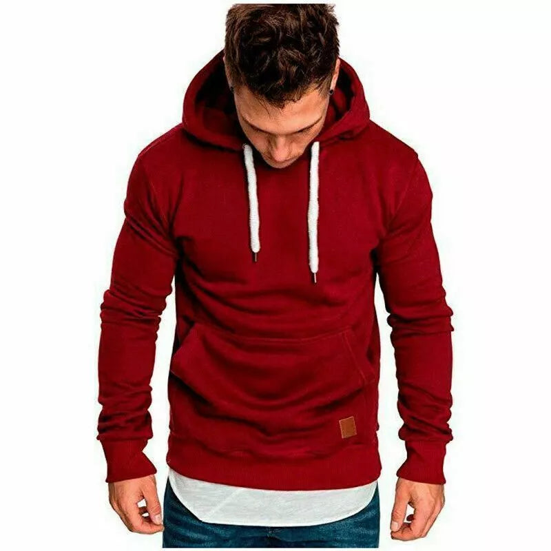 Men’s Slim Fit Casual Hoodie – Solid Color Pocket Pullover Sweatshirt