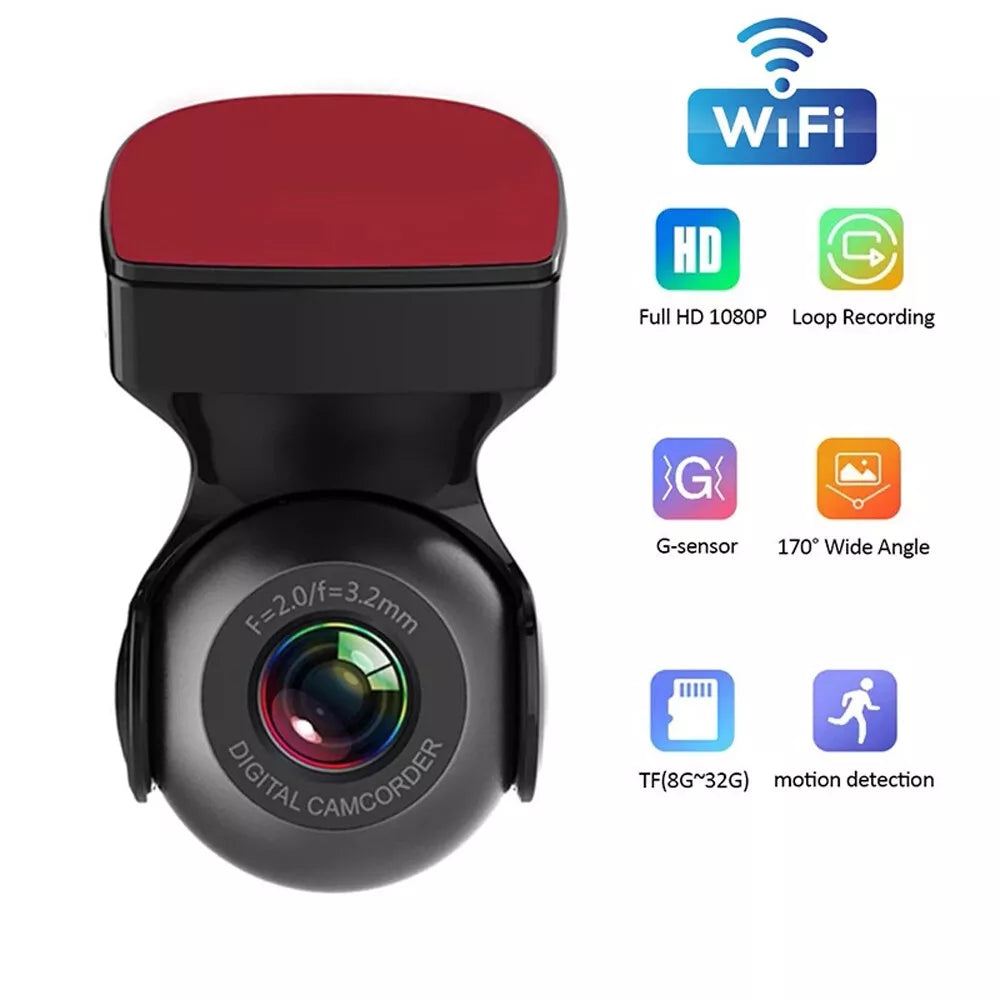 170° WiFi Dash Cam Recorder HD 1080P Car Camera with G-Sensor