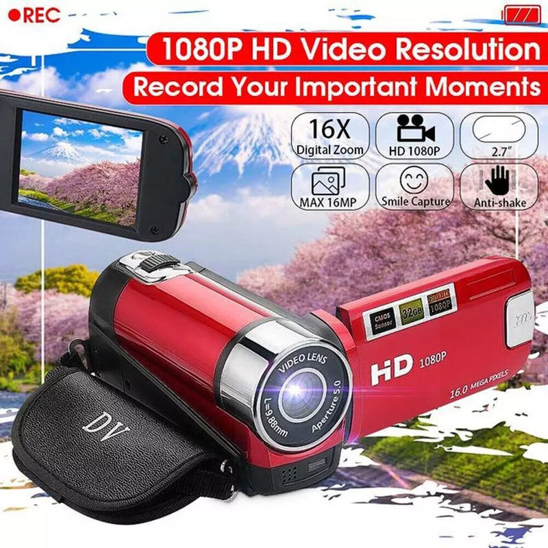 1080P HD Camcorder Digital Video Camera with 24MP, 16X Zoom, TFT LCD & Night Vision