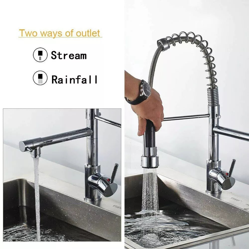 Chrome Kitchen Faucet Swivel Single Handle Sink Pull Down Sprayer Mixer Tap