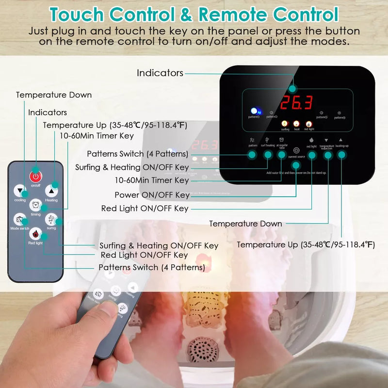 Remote-Controlled Foldable Foot Spa Tub with Heat & Soaking Function