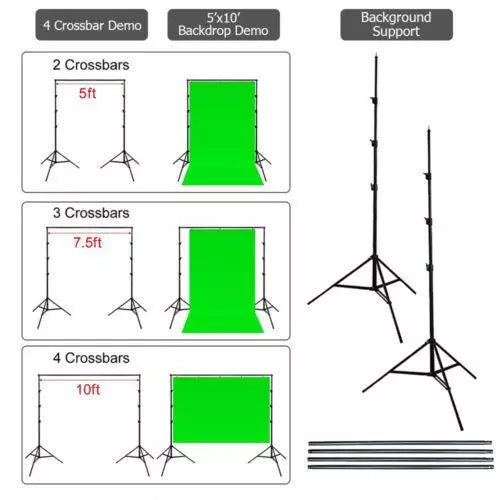 10FT Adjustable Photography Backdrop Stand Kit with 3 Backdrops