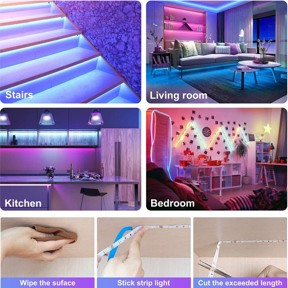 LED Strip Lights 100ft 50ft Music Sync Bluetooth 5050 RGB Room Light