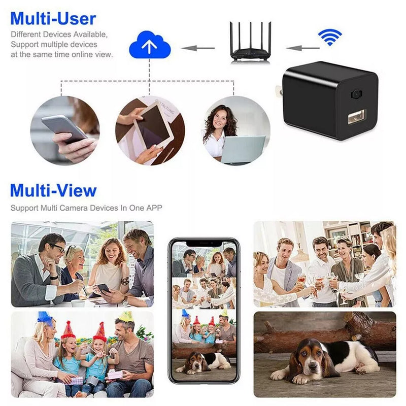 1080P HD Mini Wifi Camera Phone Charger Motion Detection Home Office Security